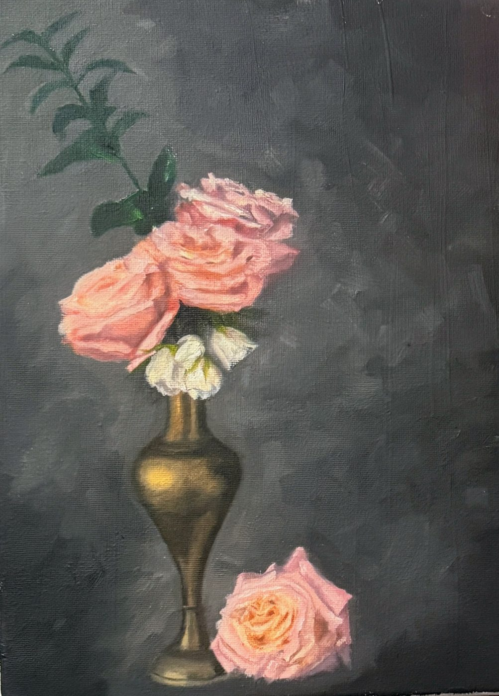 Pink Roses in Bronze Vase, finished